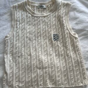 Sandro Cream Cable Knit Sleeveless Top